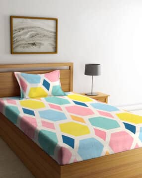 300 TC Printed Elasticated Single Bedsheet with Pillow Cover-image-24