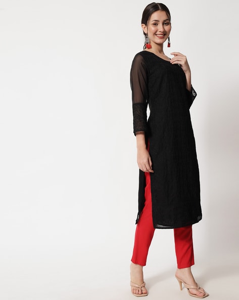 Black Rayon Readymade Kurta Set With Legging 214553