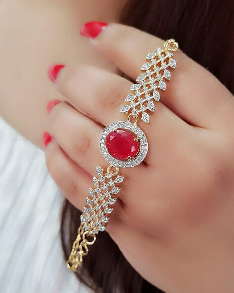 Buy quality Silver 925 classic design red stone bracelet sb925-7 in  Ahmedabad