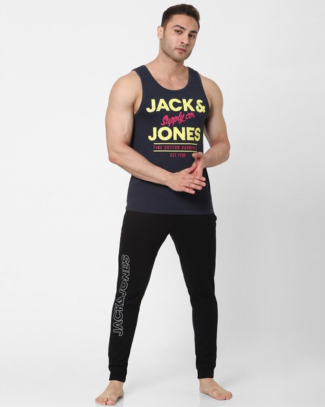 Jack & Jones Men Printed Track Pants with Insert Pockets For Men (Black, XXL)