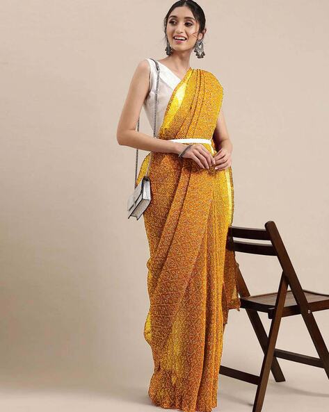 Buy Amber Yellow Saree In Georgette With Bandhani Handwoven Figure Work  KALKI Fashion India