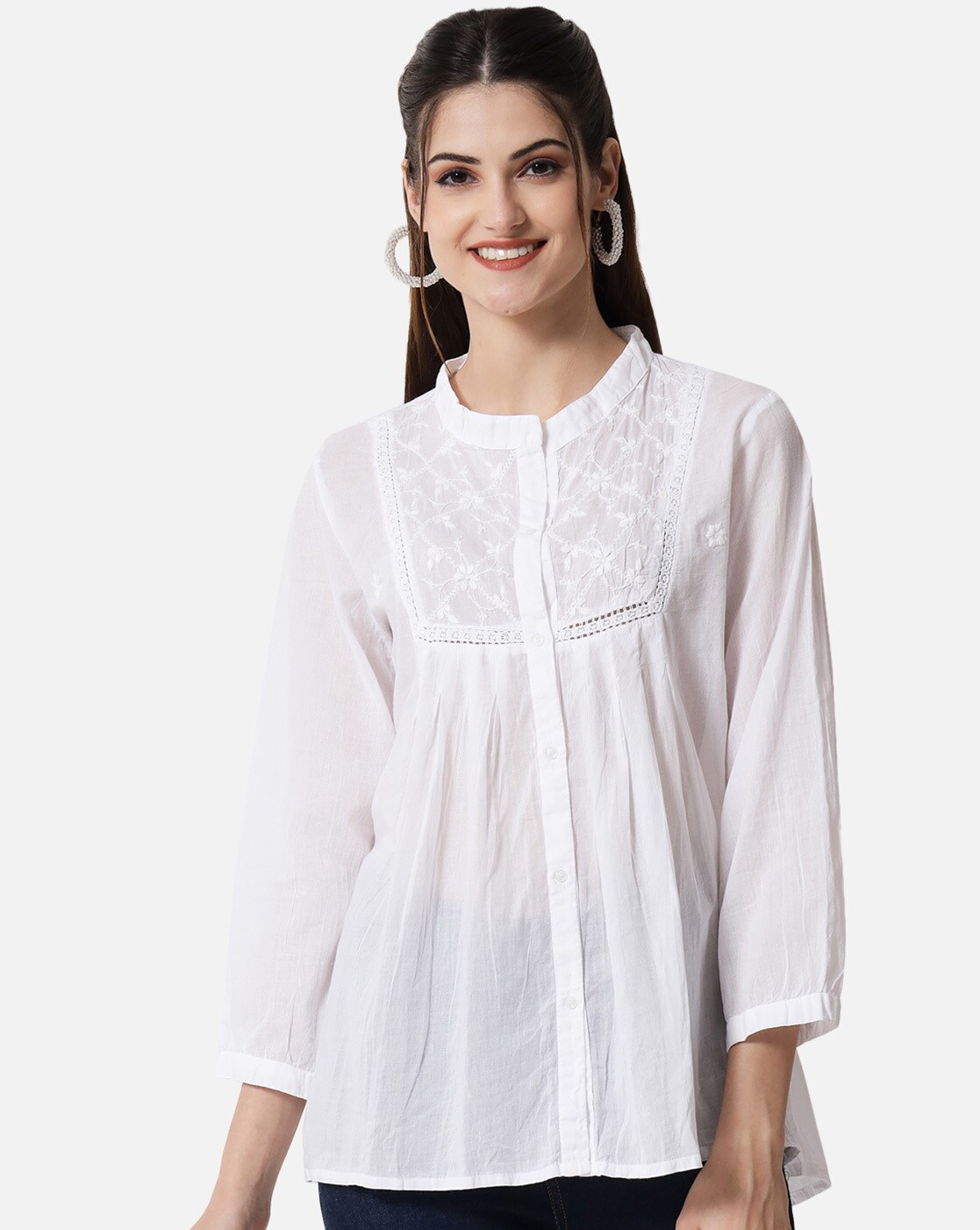 Pure Cotton White Chikankari Kurti Lucknawi Chikan Short Top -  TheChikanLabel | Lucknow Chikankari Kurtis & Suits