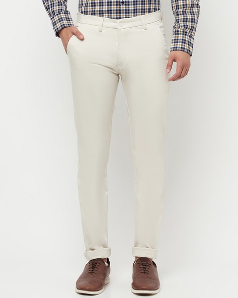 Mens Cream Color Plain Trouser for Pairing with Shirt-hangkhonggiare.com.vn