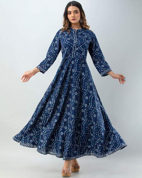 Maher - Pink Bandhani Printed Urave Cut Long Dress - D381F2053 | Cotton long  dress, Bandhani dress, Long gown dress