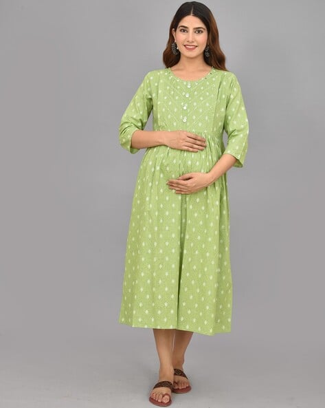 princess polly baby blue dress Gathered Linen Maternity A-Line Dress In Blue Melange Colour | Nikka Place main image 0