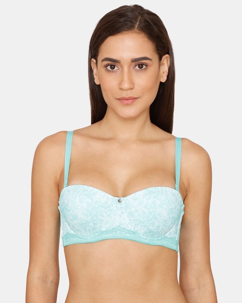 Buy Zivame Floral Lace Non Padded Balconette Bra- Green at Rs.845 online
