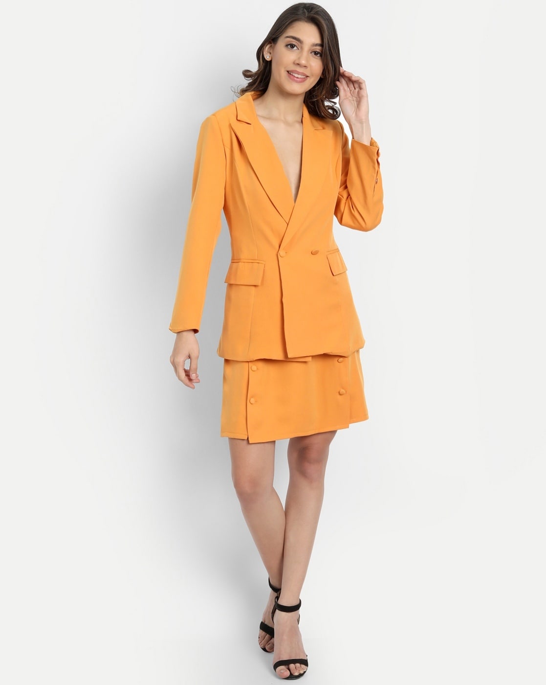 Orange zip skirt suit best sale