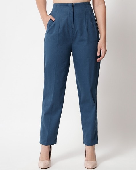 Plus Size Navy Blue Stretch Tapered Trousers  Yours Clothing
