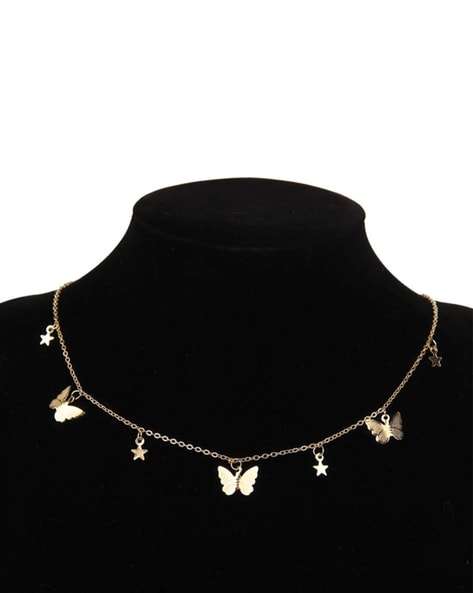Gold plated cz butterfly pendant set -