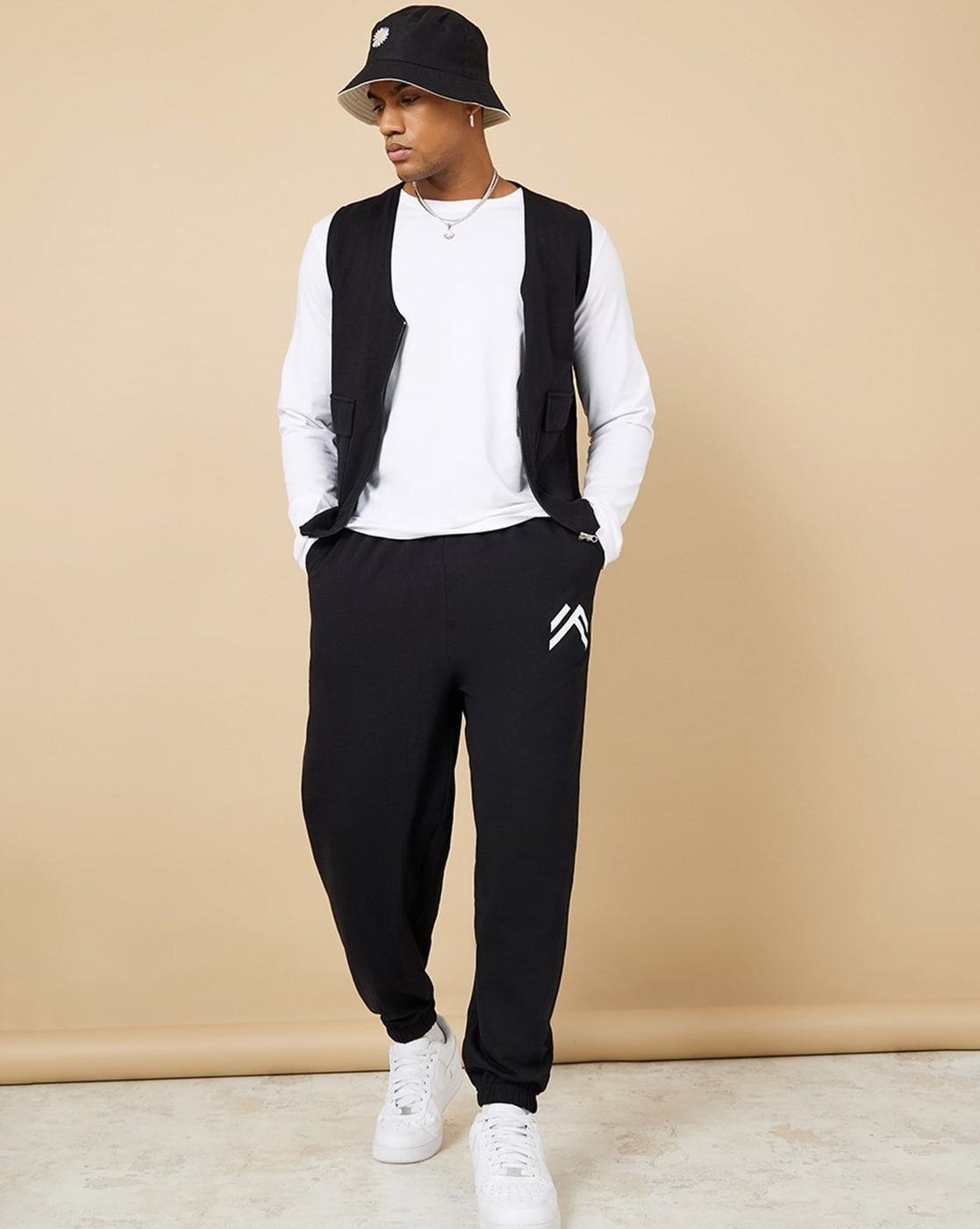 Styli Black Oversized Fit Varsity Print Jogger - Elasticated Hem