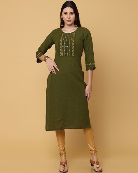 Olive Green Organza Silk Embroidered Kurta Set Design by Sarang Kaur at  Pernia's Pop Up Shop 2024