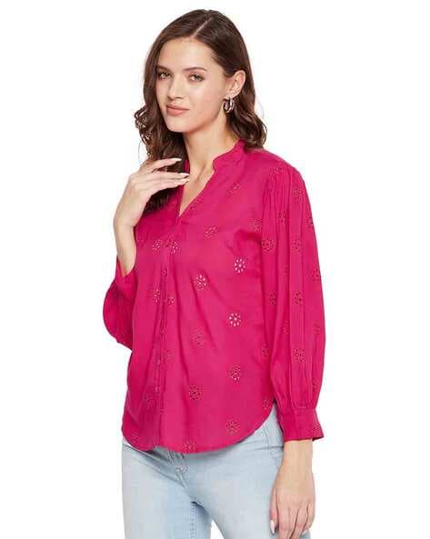 Fuchsia Accent Masculine Shirt - Women - Ready-to-Wear