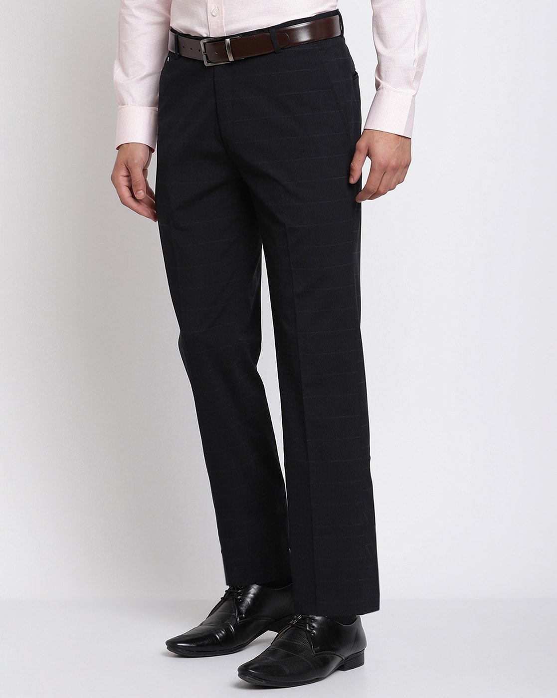 Buy Metal Men's Solid Blue Terry Rayon Slim Fit Formal Trouser online