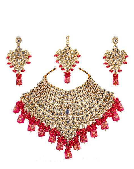 Elisa Magenta Colour CZ Designer Tassels Earrings | Mirana