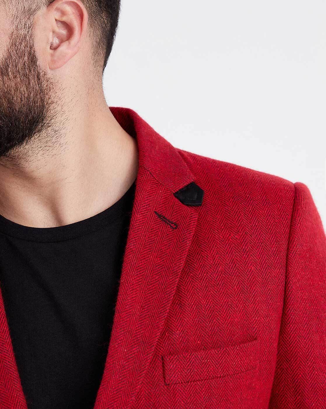 Red blazer with black on sale shirt