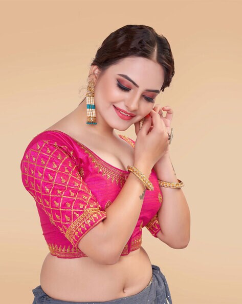 Pink And Gold Criss Cross Back Dupion Blouse at Rs 2498/piece, Embroidered  Blouses in Bengaluru