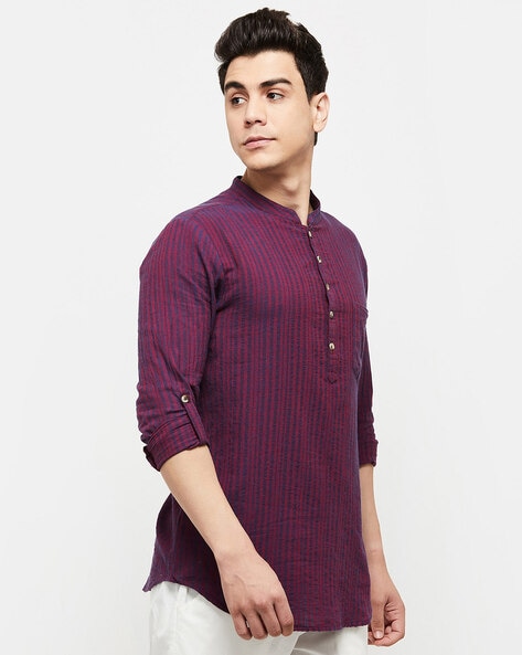 Striped Short Kurta with Patch Pcoket