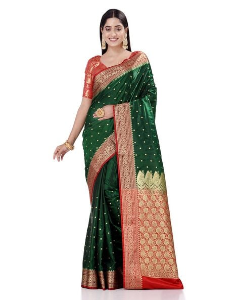 Bunawat 1006 Dhruvi Silk Green Unstitched Designer Banarasi Silk Print Saree