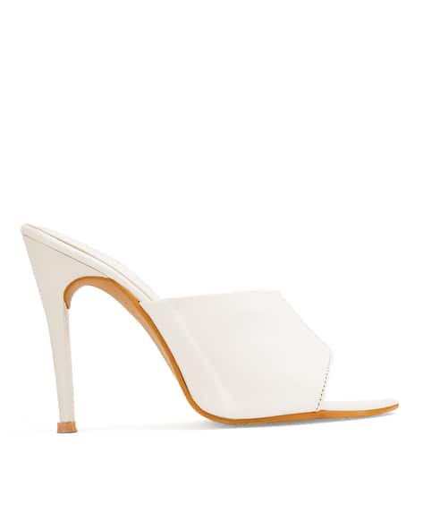 Pointed Toe White Open Toe Mule Heels Women Pointed-Toe Mules