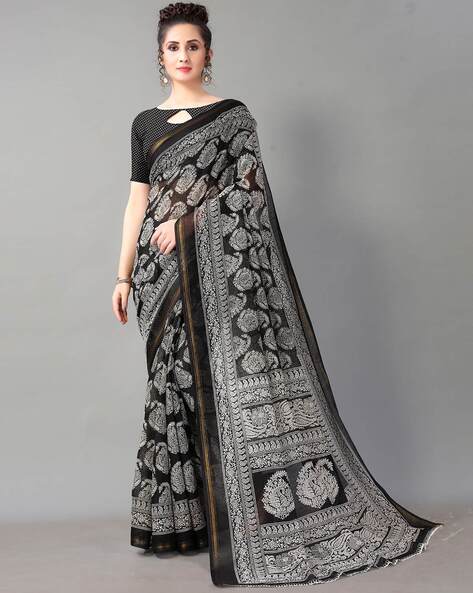 Buy Black Bengal Cotton Saree With blouse piece at Amazon.in