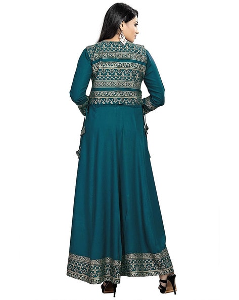 Ethnic jacket with chickenkari anarkali kurti | Anarkali kurti, Summer  dresses, Kurti