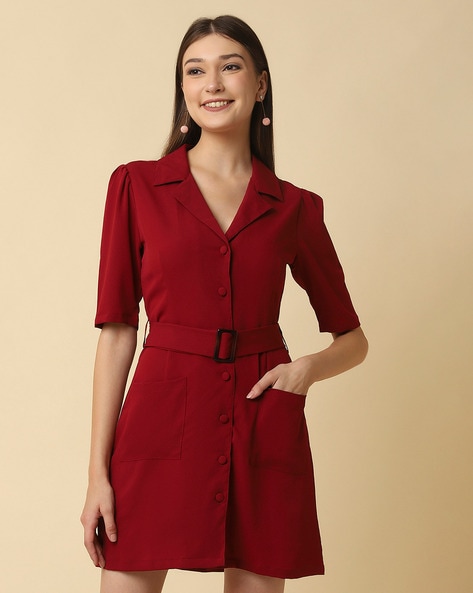 Red button 2024 up dress