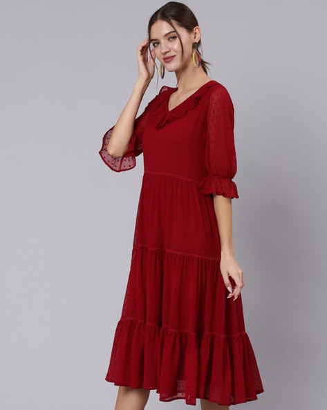 V neck 2025 tiered dress