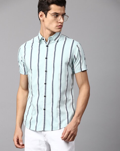 Premium Cotton Shirt - White/blue striped - Men