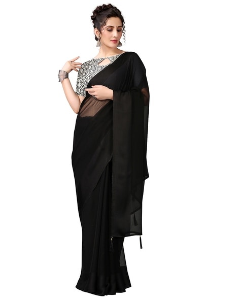 Buy NIXYO Solid/Plain Daily Wear Chiffon Black Sarees Online @ Best Price  In India | Flipkart.com