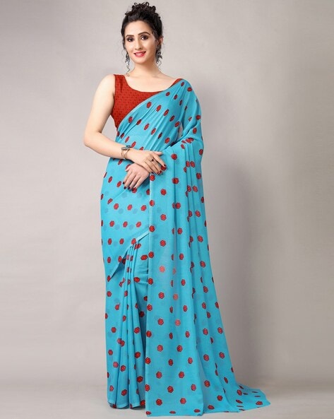 Trendy Dot Printed Soft Silk Sky Blue Saree – Organza Mall