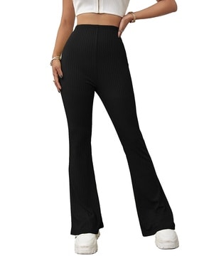 Buy GRECIILOOKS Western Trousers Pants for Women  Stretchable Yoga Pants  Boot  Cut Ribbed Trouser Bell Bottom Trousers for Women XS Black at Amazonin