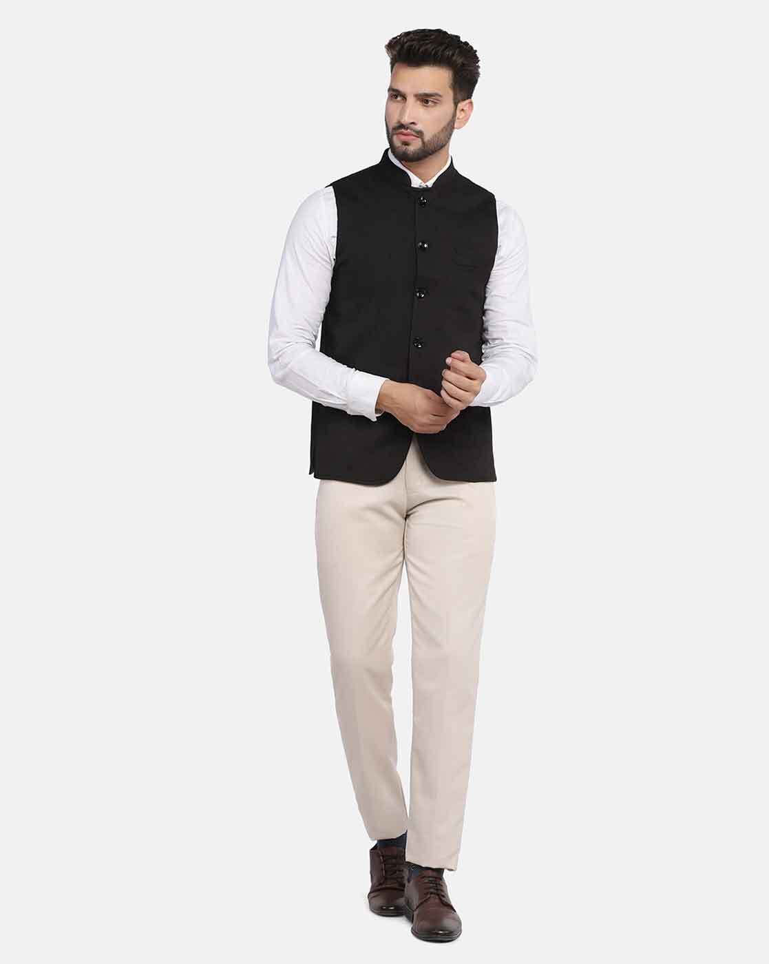 Plain Black Nehru Jacket With White Shirt and Trouser - Etsy
