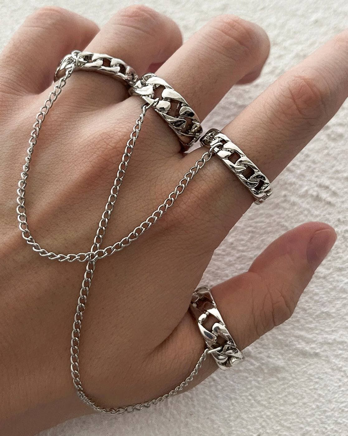 New Fashion Silver Color Hip-Hop Cross Ring Hand Finger Chain Adjustable  Rings for Women Men Punk Jewelry Gifts | Wish