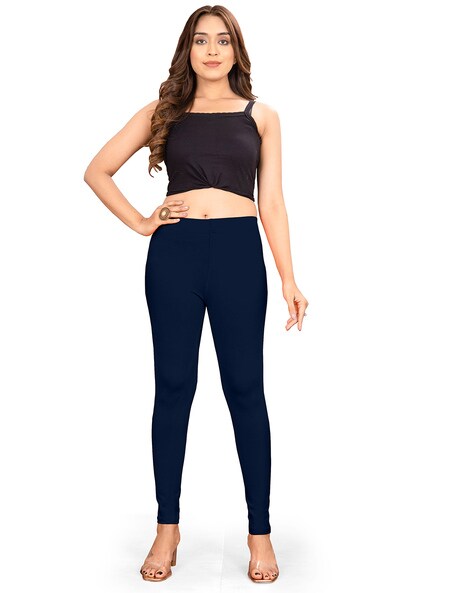 Buy Stylish Navy Blue Cotton Solid Leggings For Girls Online In India At  Discounted Prices