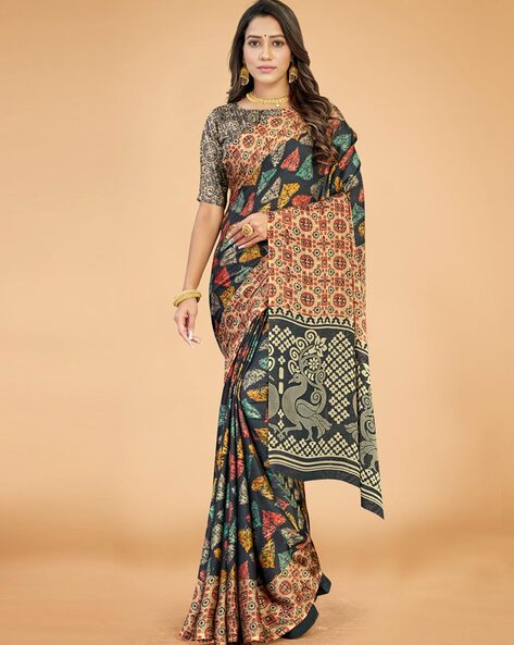 Foil Printed Chiffon Brasso Saree in Yellow : SSF21717