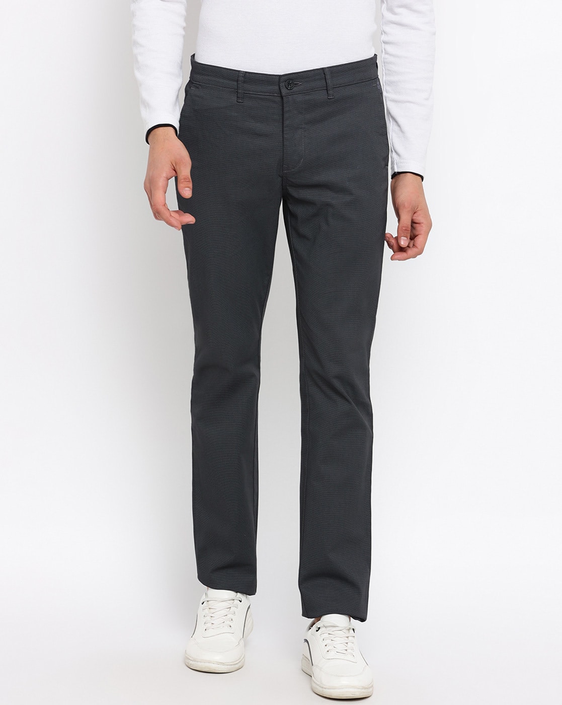 Jade Black Plain Solid Regular Fit Cotton pants For Men