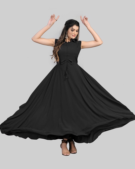 Womens Solid Black Cotton Dress