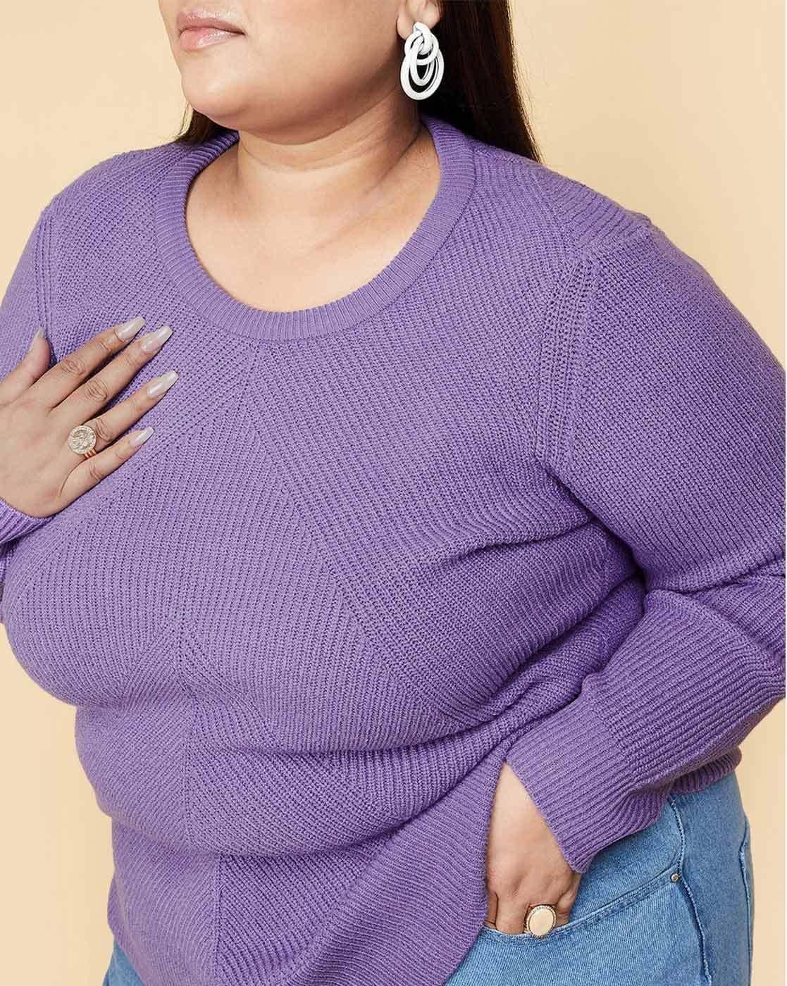 V-Neck Sweater Purple Women's Plus Size 1x 2x 3x – AphroditiesCurves