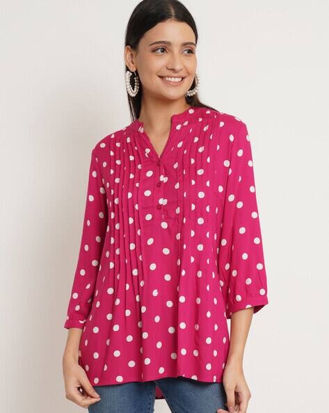 9 IMPRESSION Polka-Dot V-Neck Tunic
