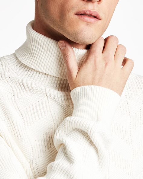 Mens white ribbed on sale turtleneck