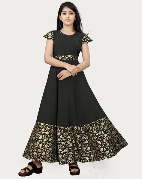 Buy Fashion sense Letest New Degine Heavy Geogatte Fabric Gown with Soft  Net Dupatta in Four Side Work Black Colour Gown for Girls at Amazon.in