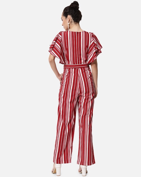 Maroon sales striped jumpsuit