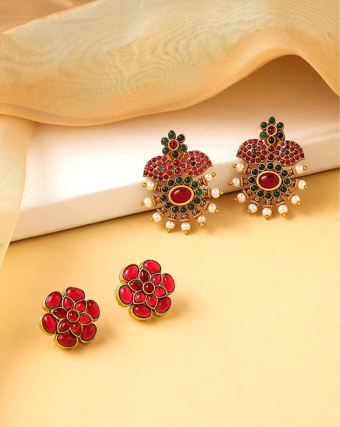 Luminous Yellow stone studded Big Round Stud Earrings Copper Gold Plated  for Women & Girls