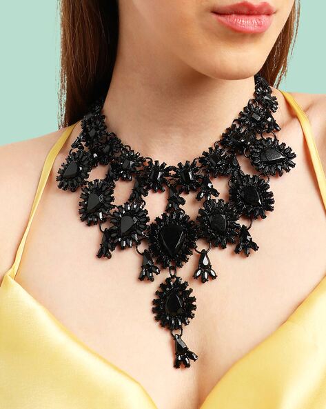 Black Crystal Mix Stone Statement Necklace Set | Evening Necklace Set | L&M  Bling - lmbling