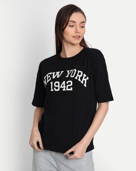 Typographic Print Loose Fit Crew-Neck T-Shirt