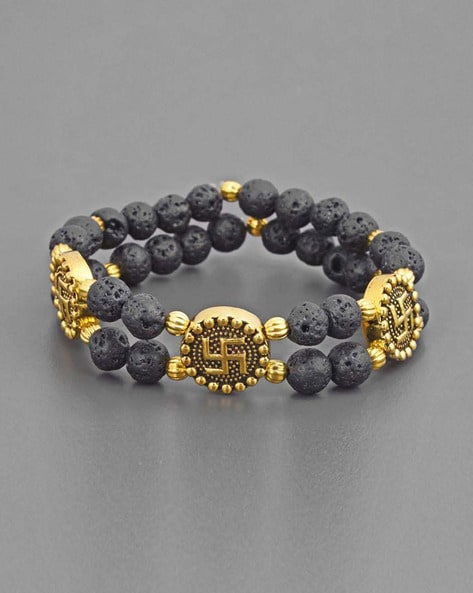 925 Black Beads Sterling Silver Adjustable Bracelet With Lock