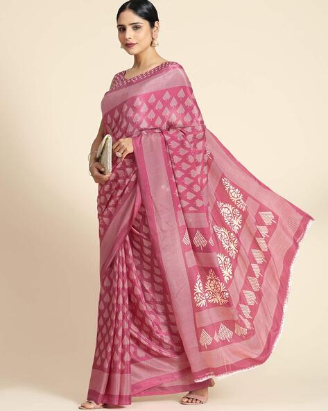 Buy Jaanvi Fashion Floral Print Bollywood Crepe Pink Sarees Online