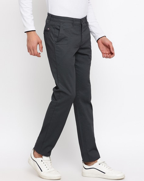 Cantabil Men Khaki Cotton Blend Solid Regular Fit Casual Trouser