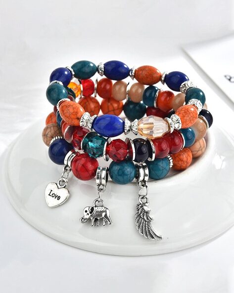 Green Agate buddha mantra gemstone beaded Bracelet 2 set at ₹2950 | Azilaa