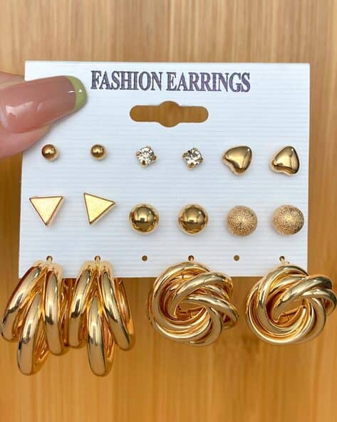 Set of Gold-Plated Stud Hoop Earrings
